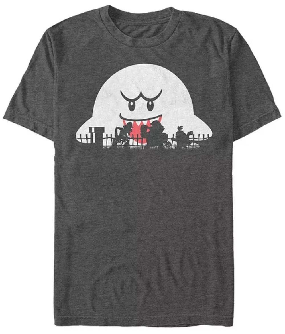Nintendo Super Mario King Boo Ghost Graphic T Shirt Heather Charcoal Gray Large